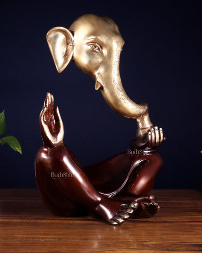 Pure Brass Large Modern Ganesha Statue – Dual Tone 17 inch