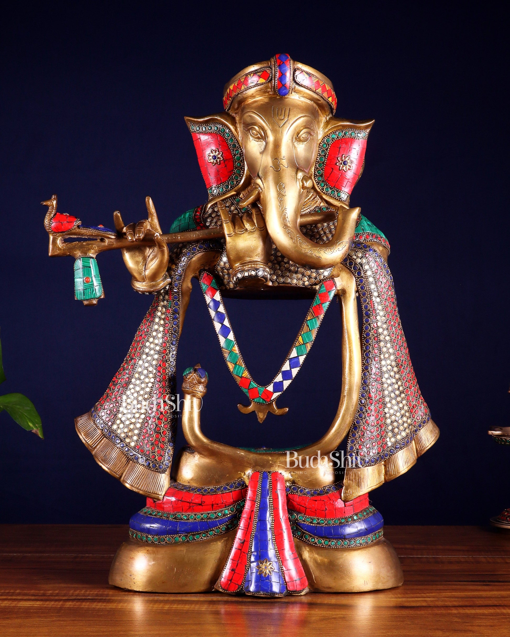 Brass Modern Ganesha playing flute Statue  - 20 Inch