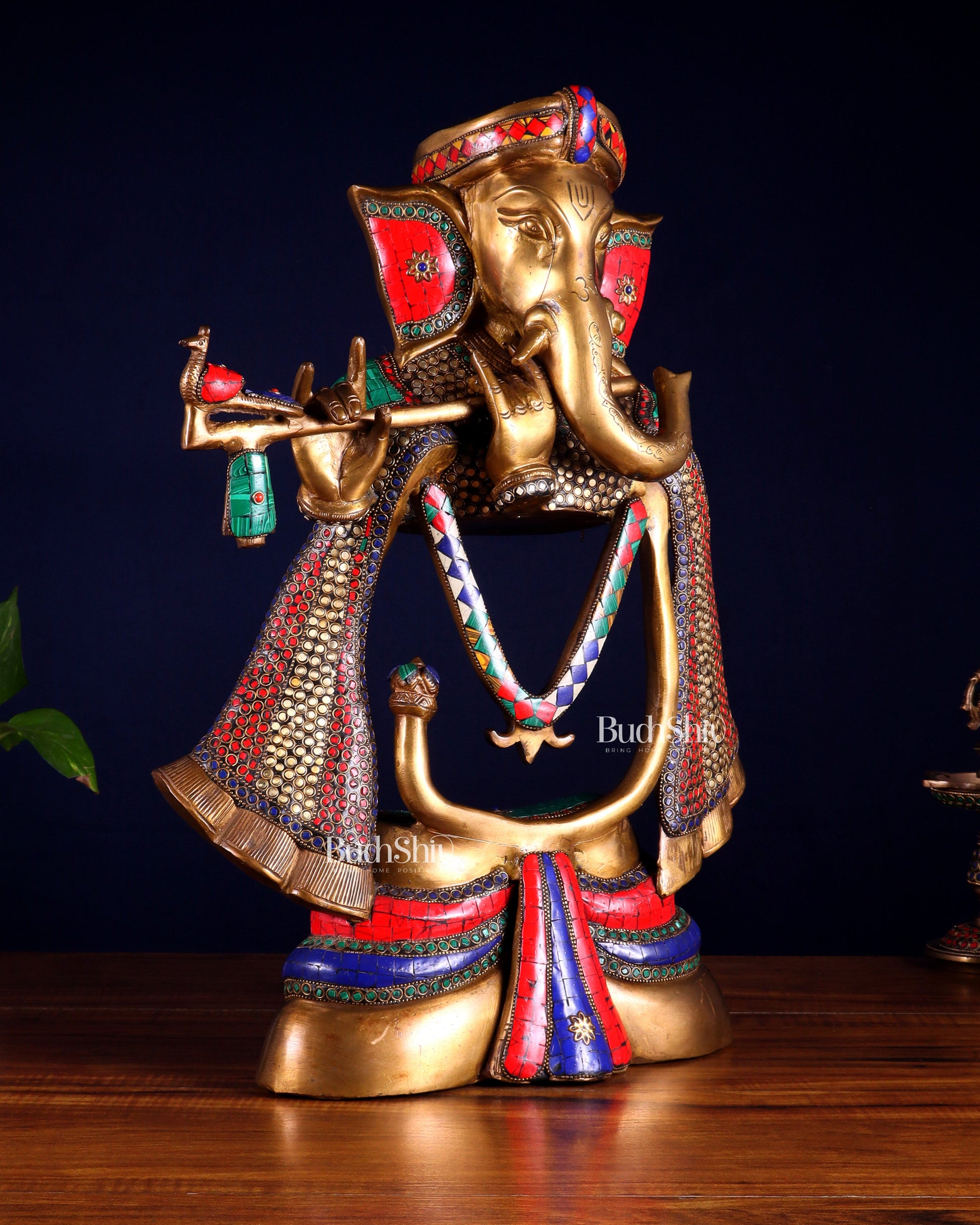 Brass Modern Ganesha playing flute Statue  - 20 Inch