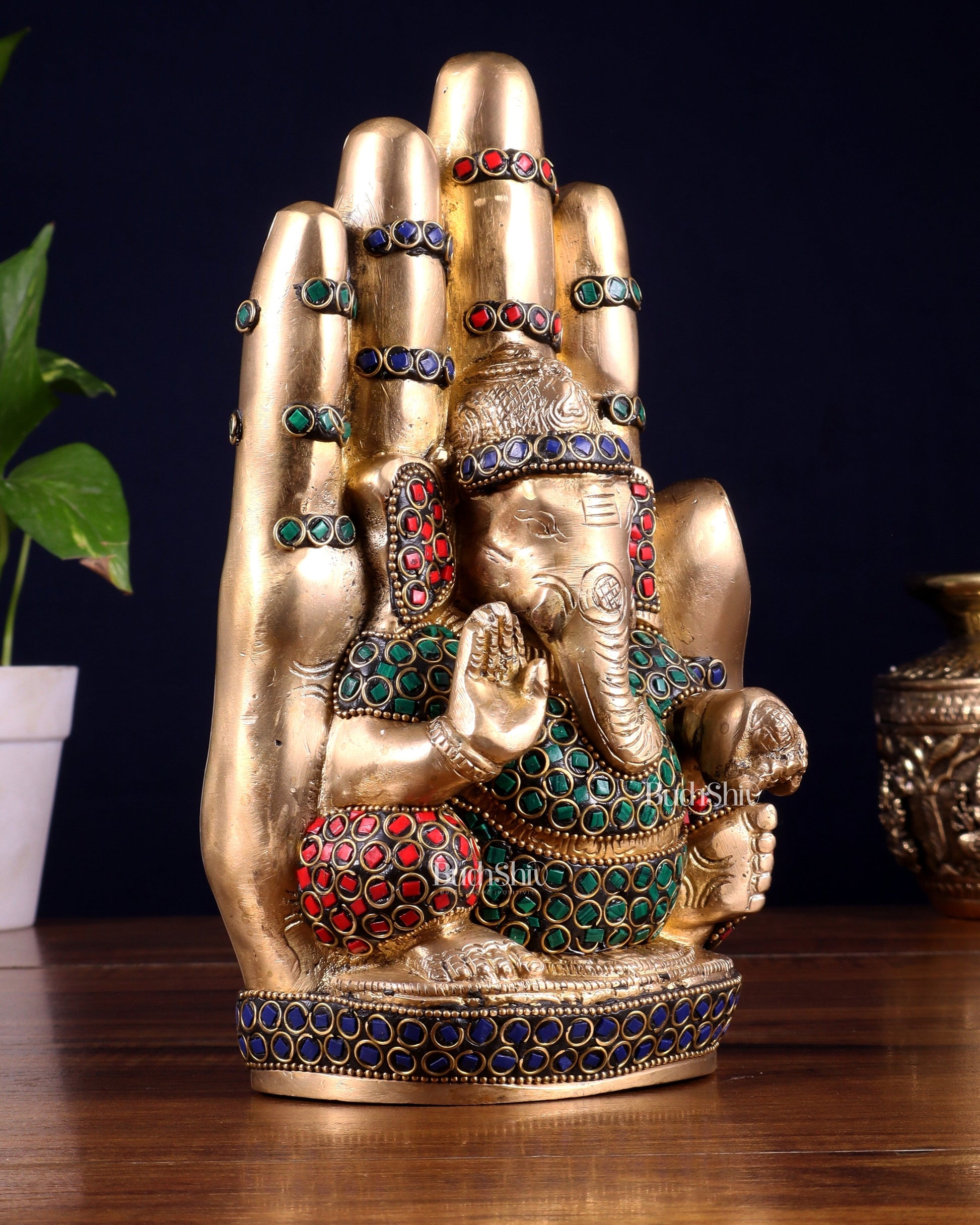 Pure Brass Ganesha on Blessing Hand Showpiece – 9 inch (23 cm)