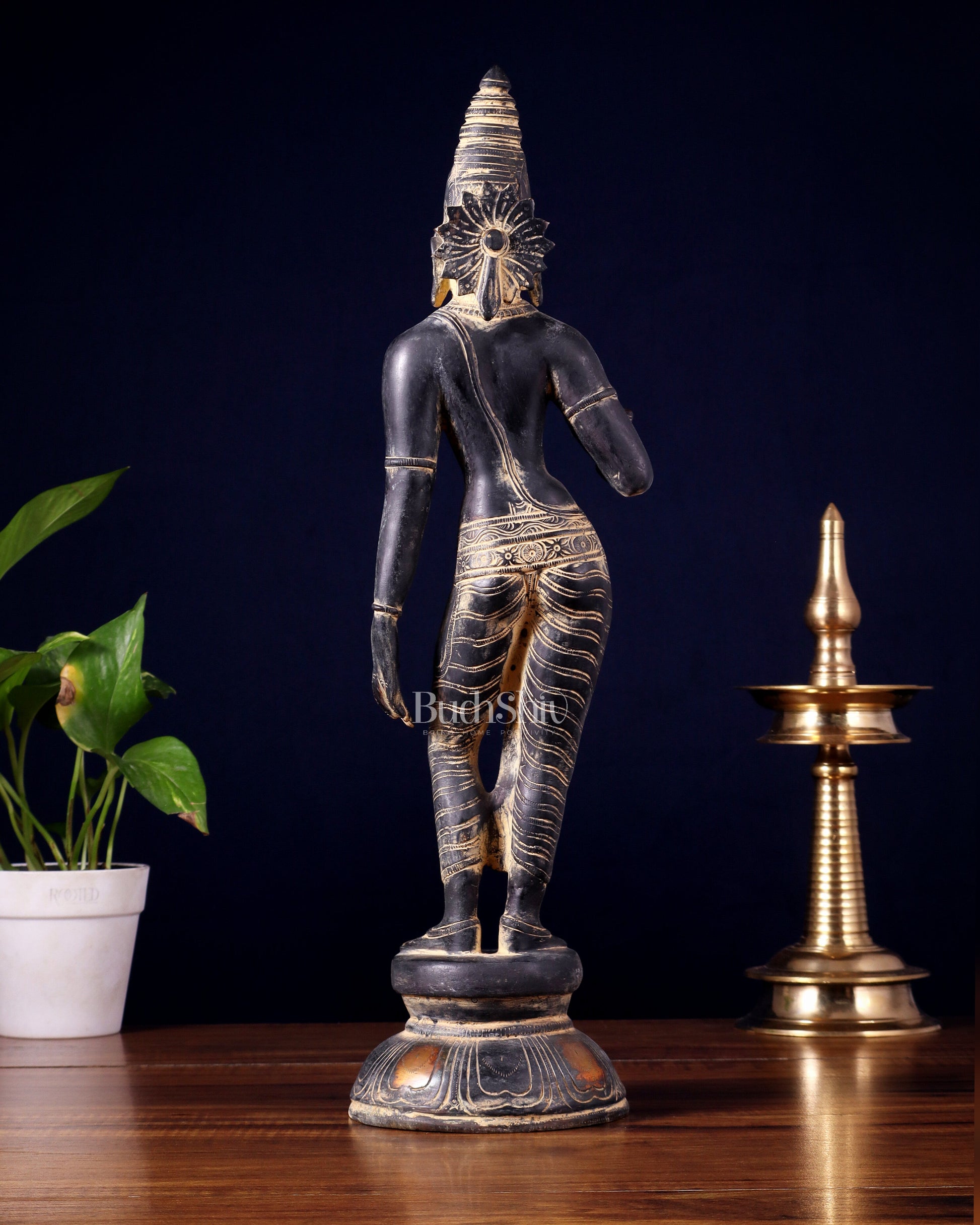 Pure Brass Bhoga Shakti Standing Uma Parvati Idol 18 inch antique patina