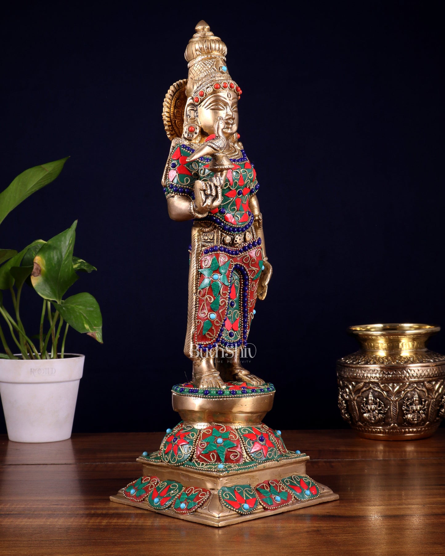 Pure Brass Goddess Meenakshi Statue – 15 Inch with stonework