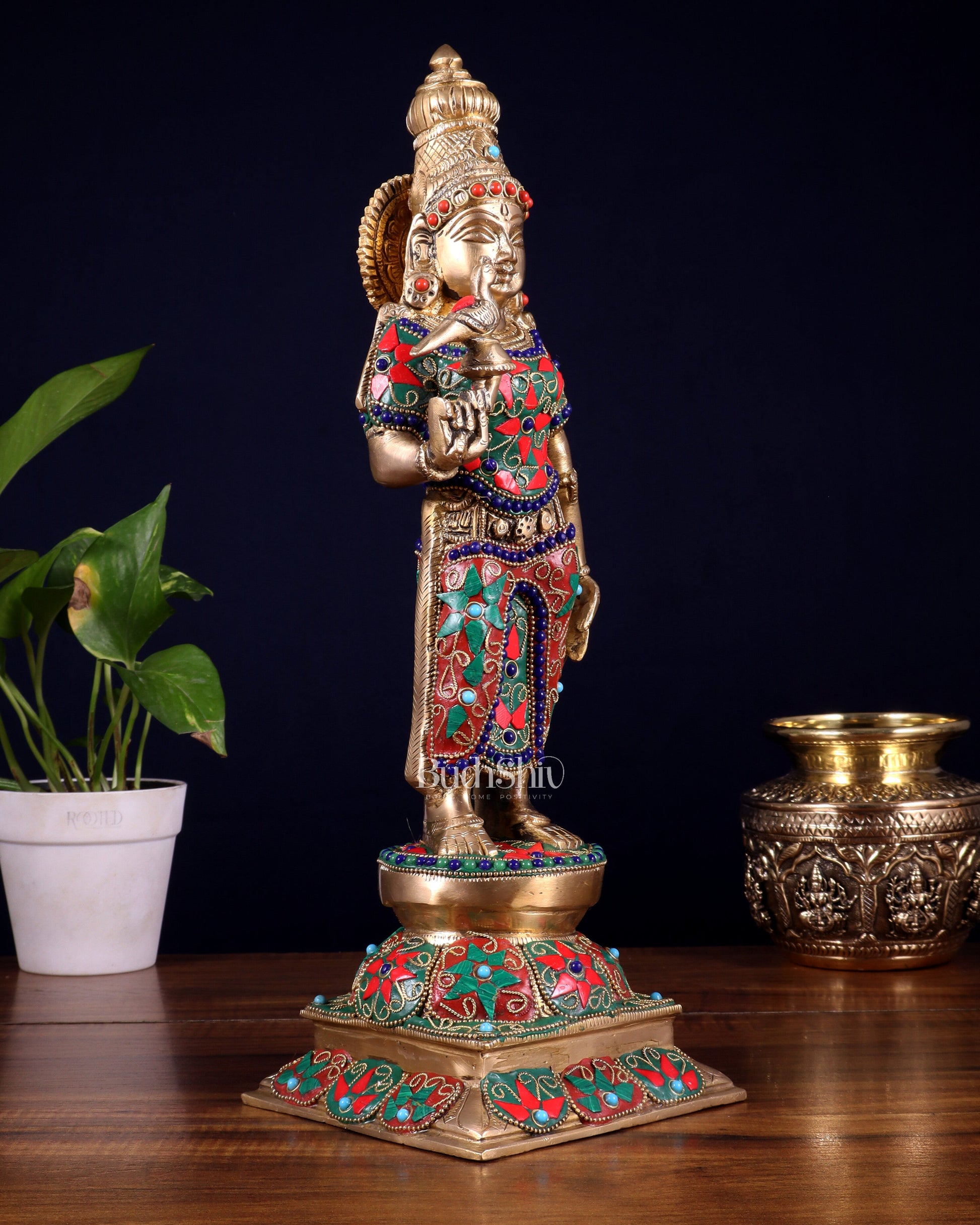 Pure Brass Goddess Meenakshi Statue – 15 Inch with stonework