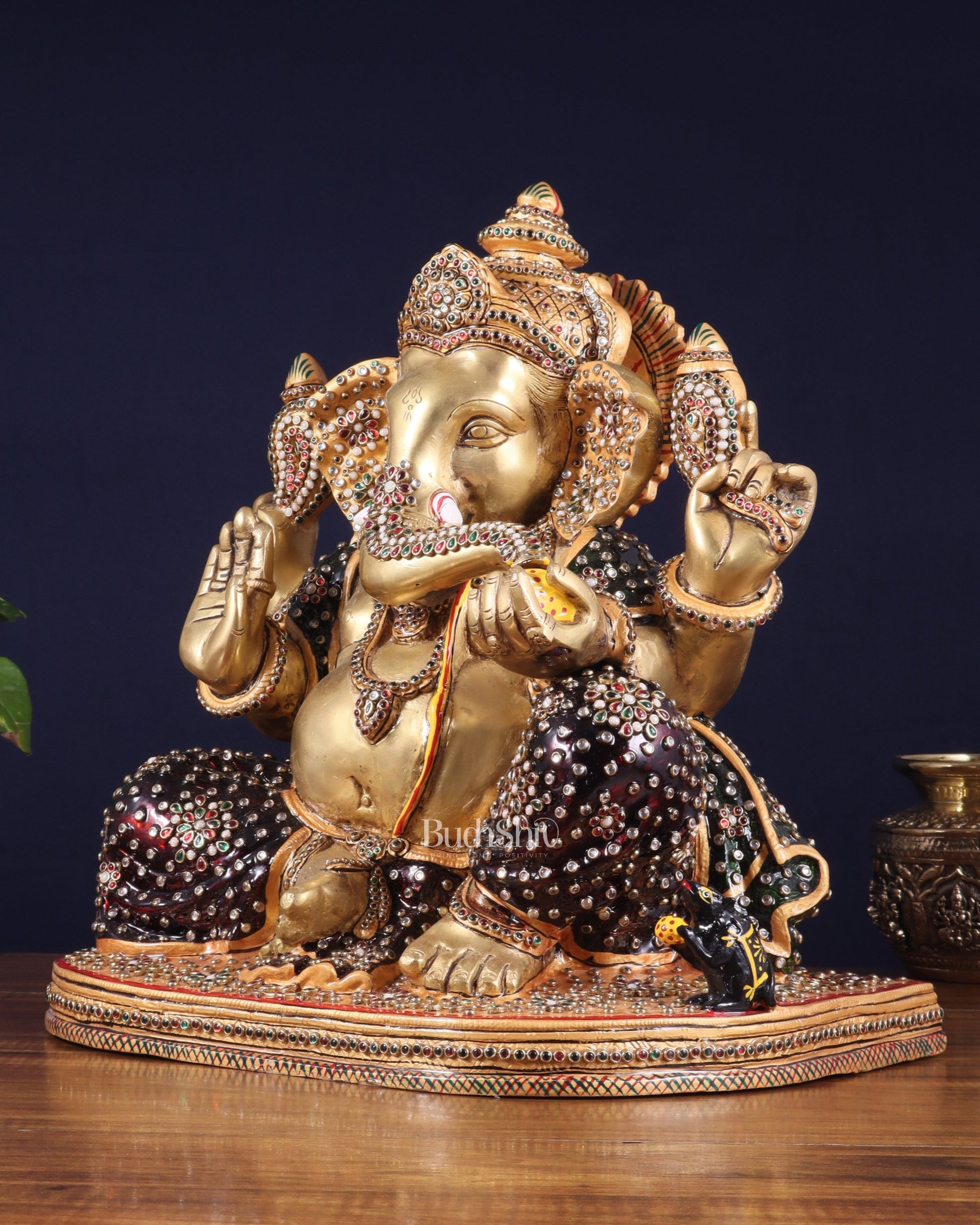 Brass Ganesha statue unique work - 15 inch laakh meenakari