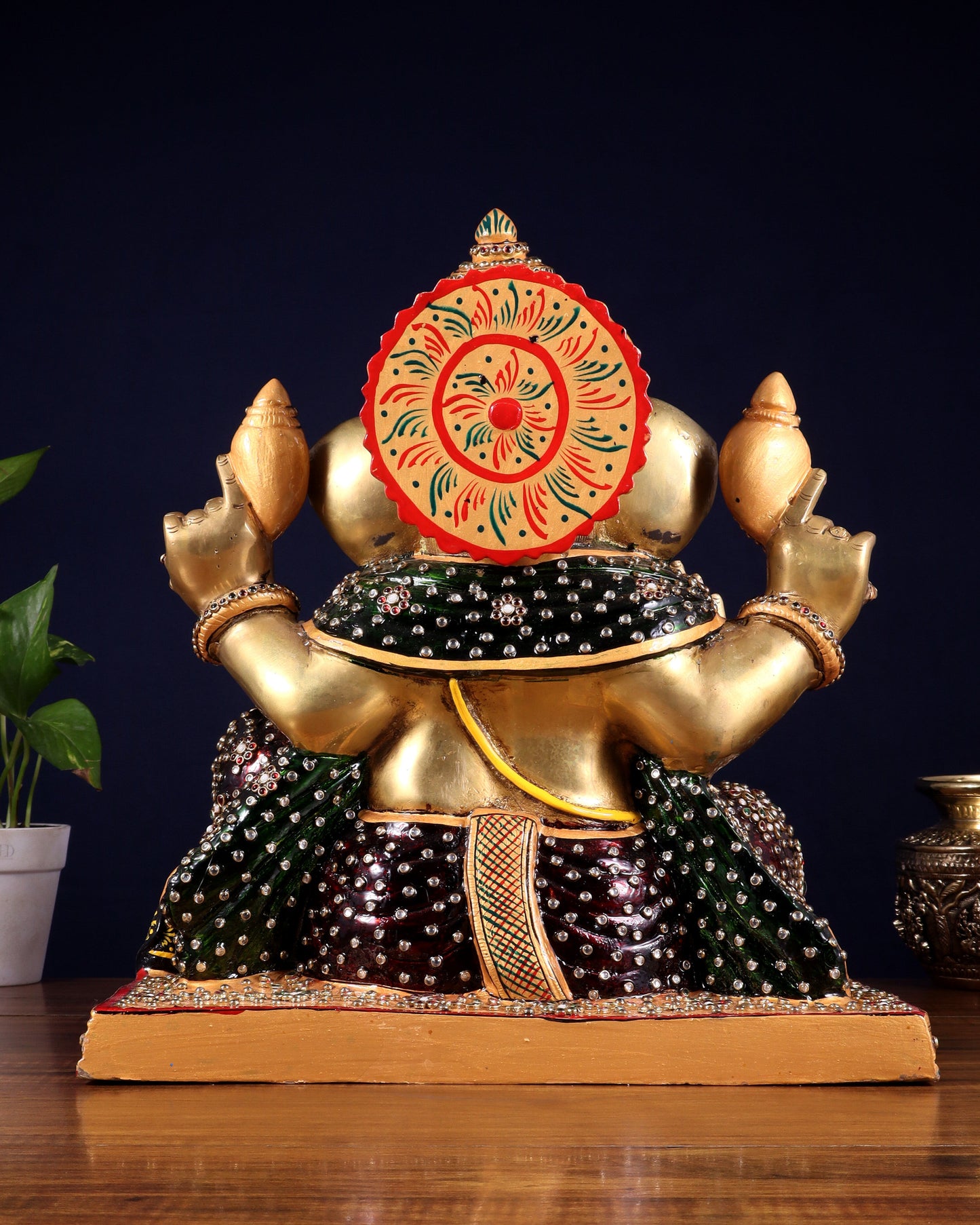 Brass Ganesha statue unique work - 15 inch laakh meenakari