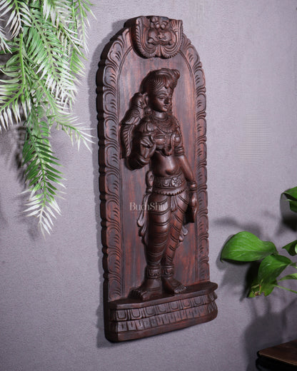 Handcrafted Wooden Meenakshi Amman Wall Hanging – 18 Inch