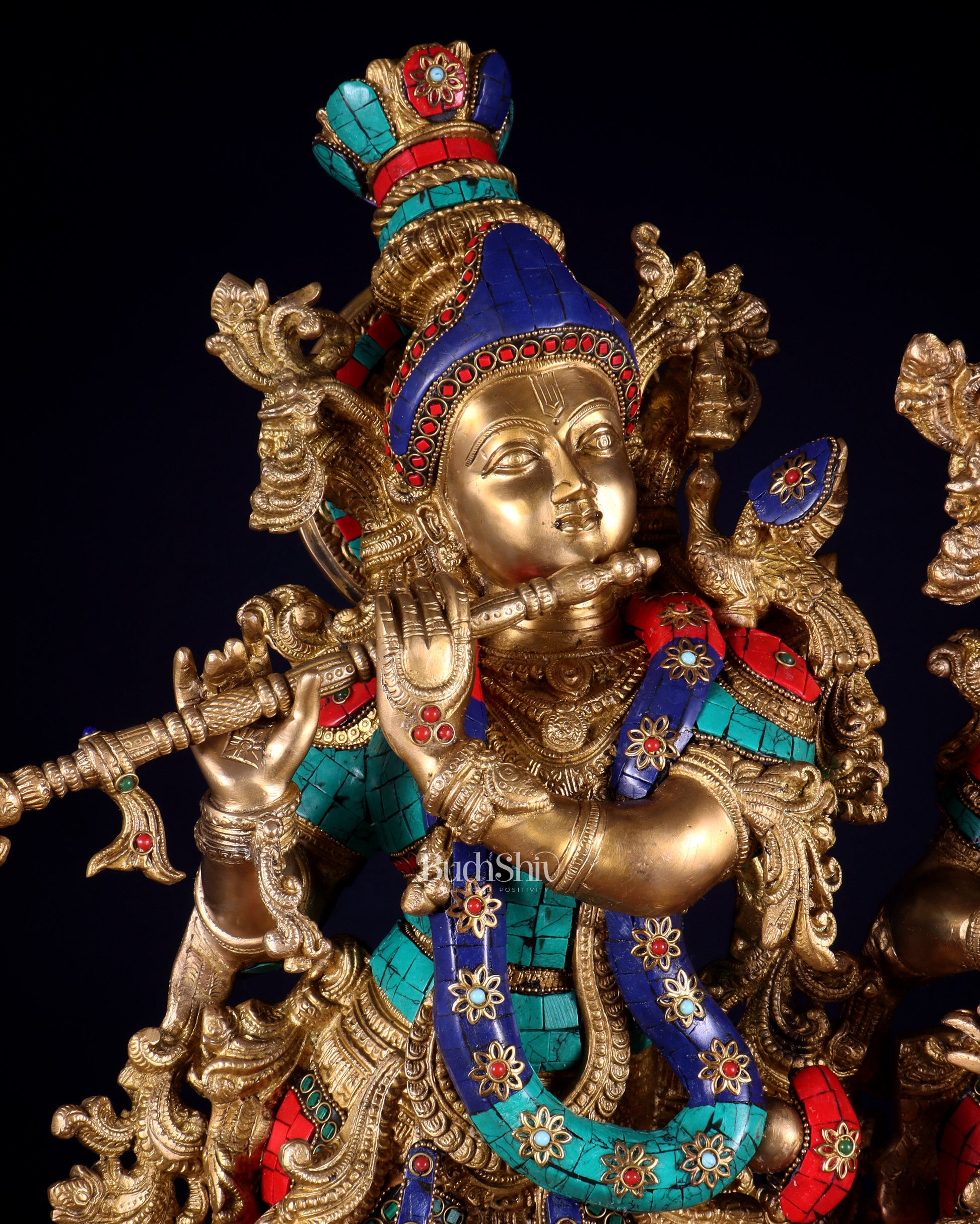 Pure Brass Radha Krishna statue meenakari Stonework– 29"