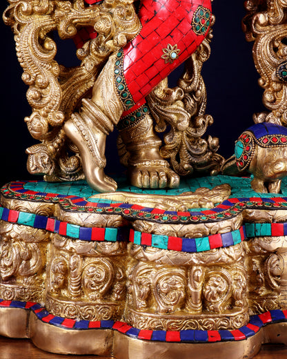 Pure Brass Radha Krishna statue meenakari Stonework– 29"