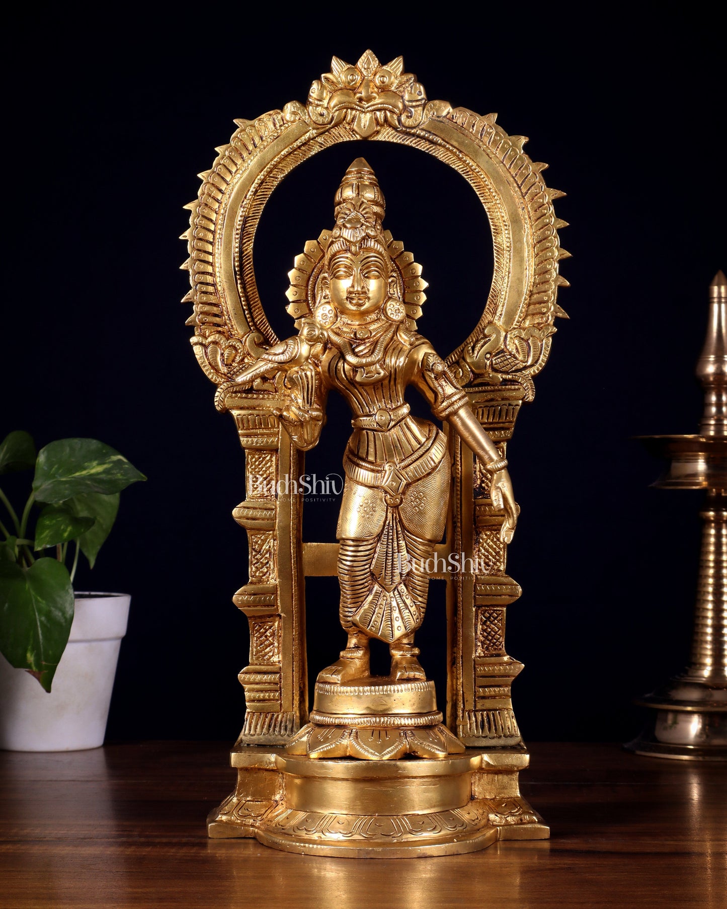 Brass Goddess Meenakshi Amman Idol with Prabhavali Frame 14 inch