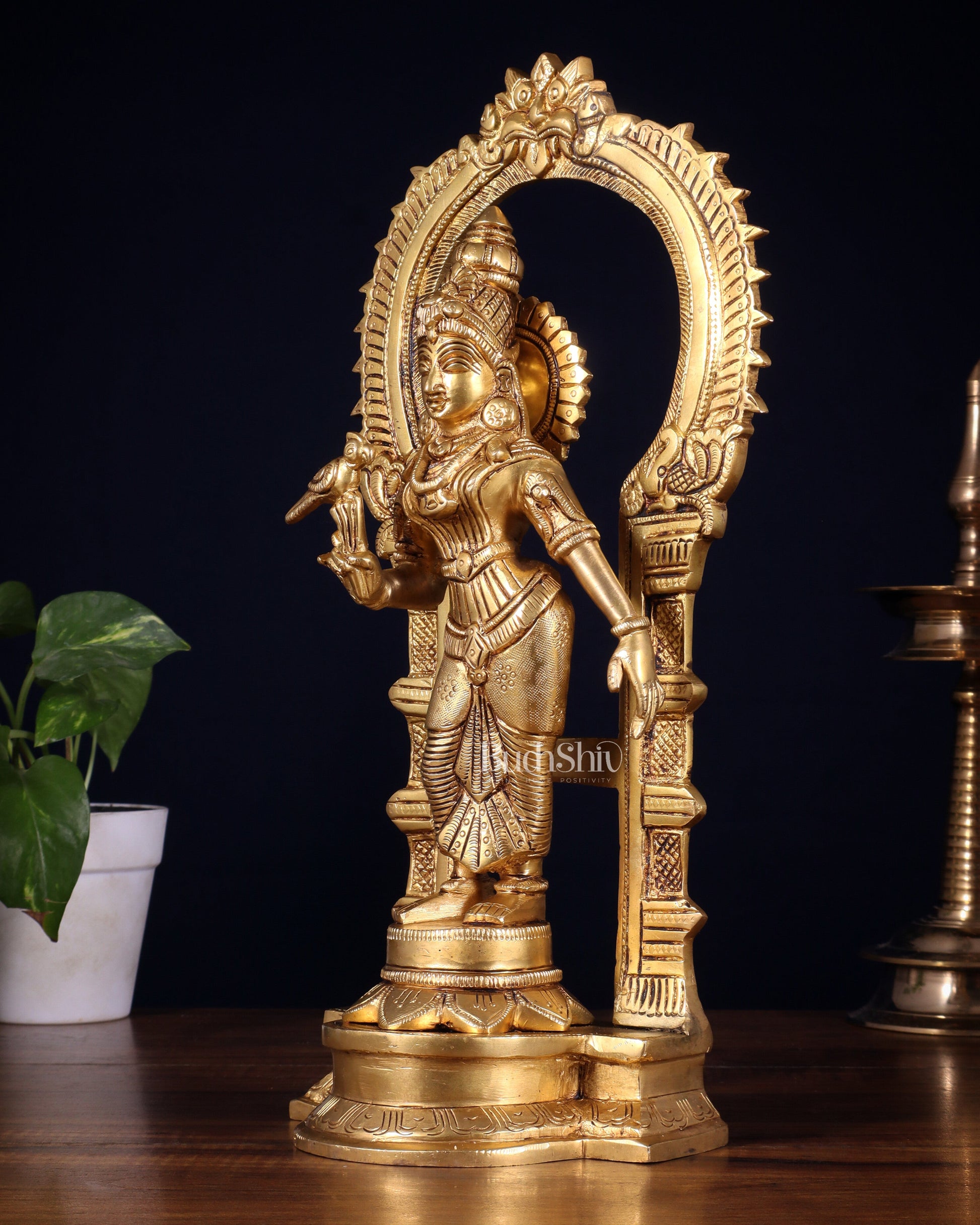 Brass Goddess Meenakshi Amman Idol with Prabhavali Frame 14 inch