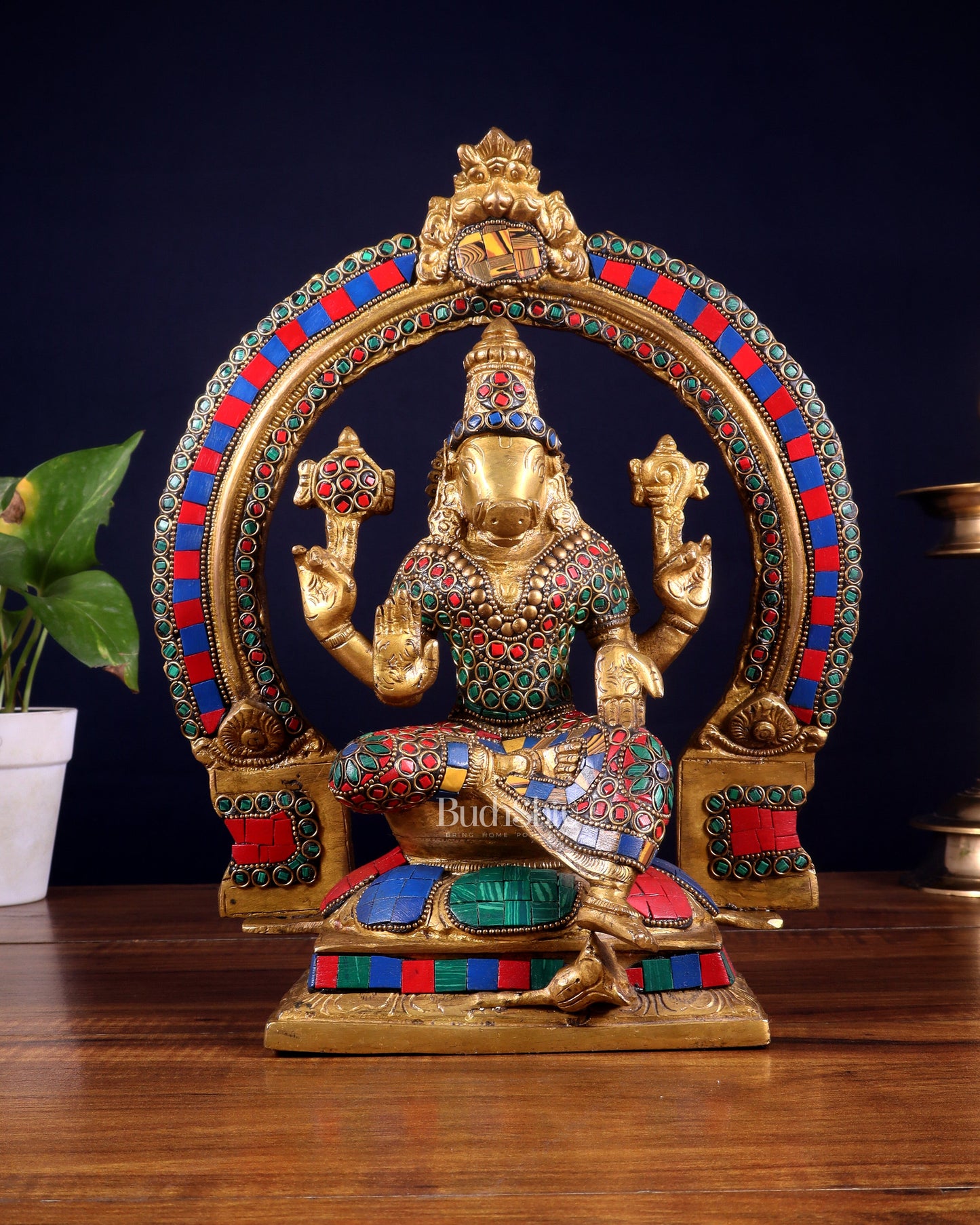 Brass Varahi Amman Statue with Stonework 11 inch