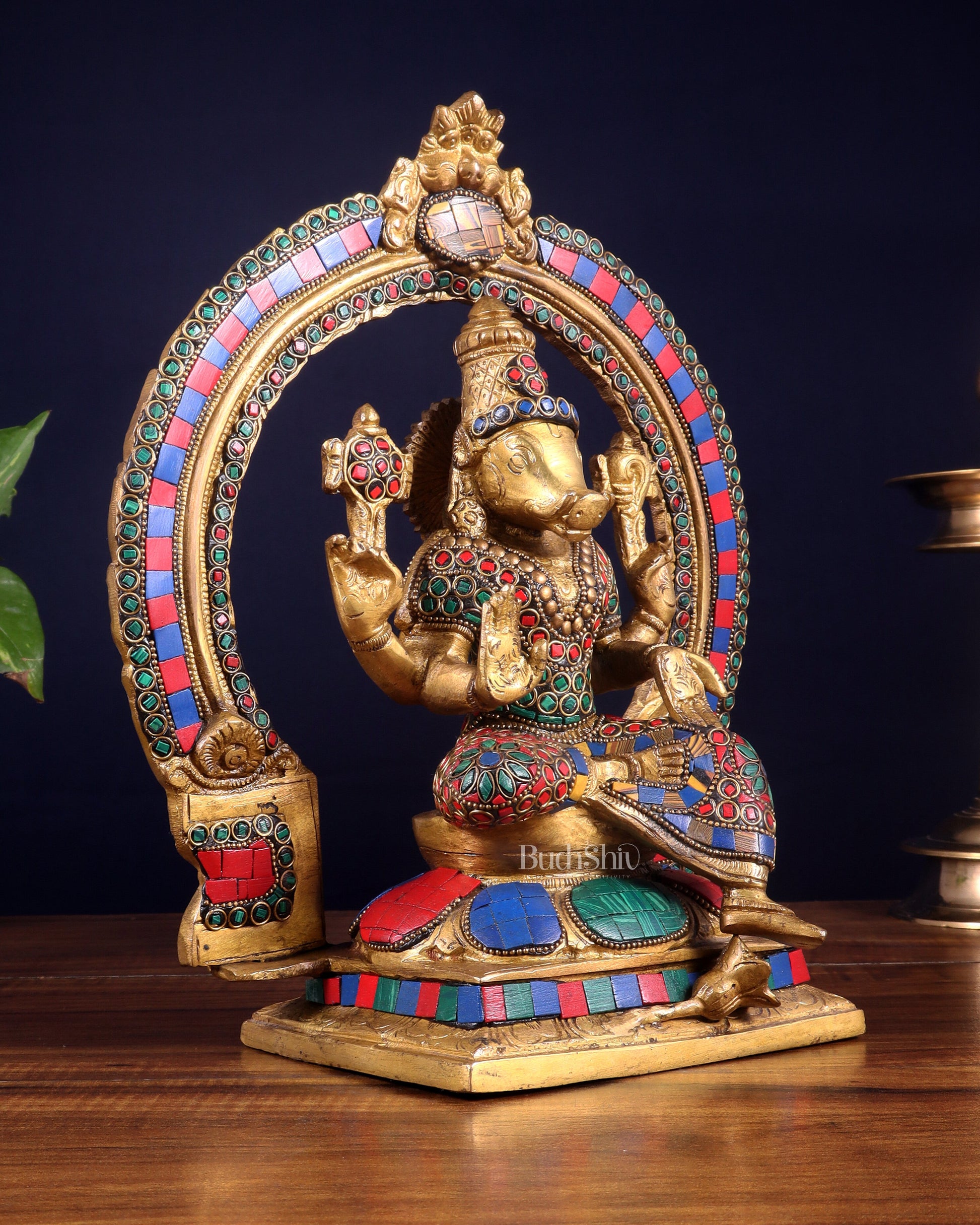 Brass Varahi Amman Statue with Stonework 11 inch