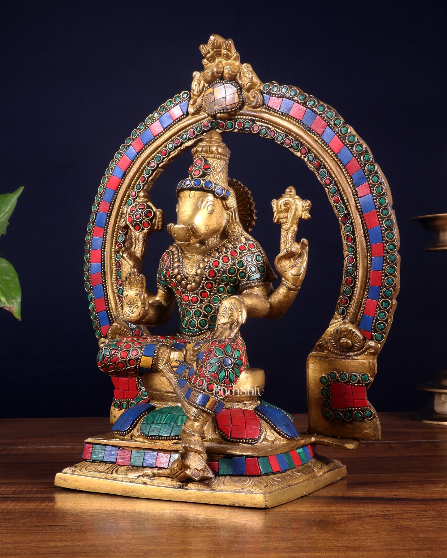 Brass Varahi Amman Statue with Stonework 11 inch