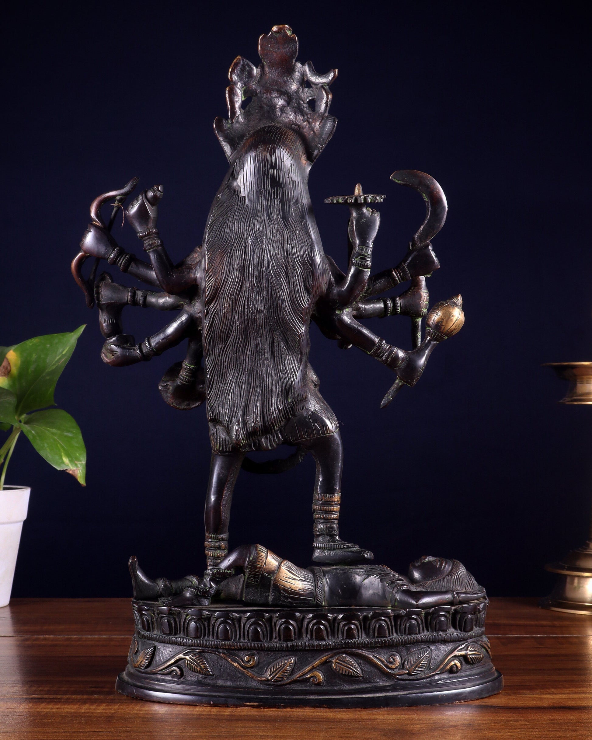 Pure Brass Vintage Goddess Kali Dashbhuja Idol | 14 inch" black edition