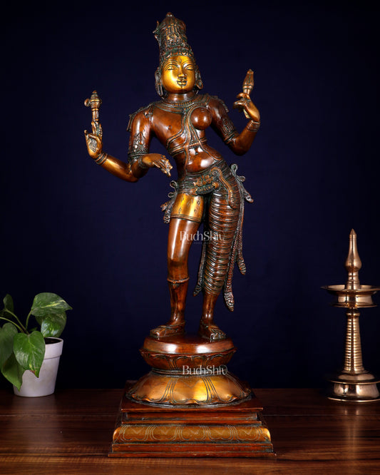 Ardhanarishwara Shiv Parvati as one Brass statue 23" chola tone