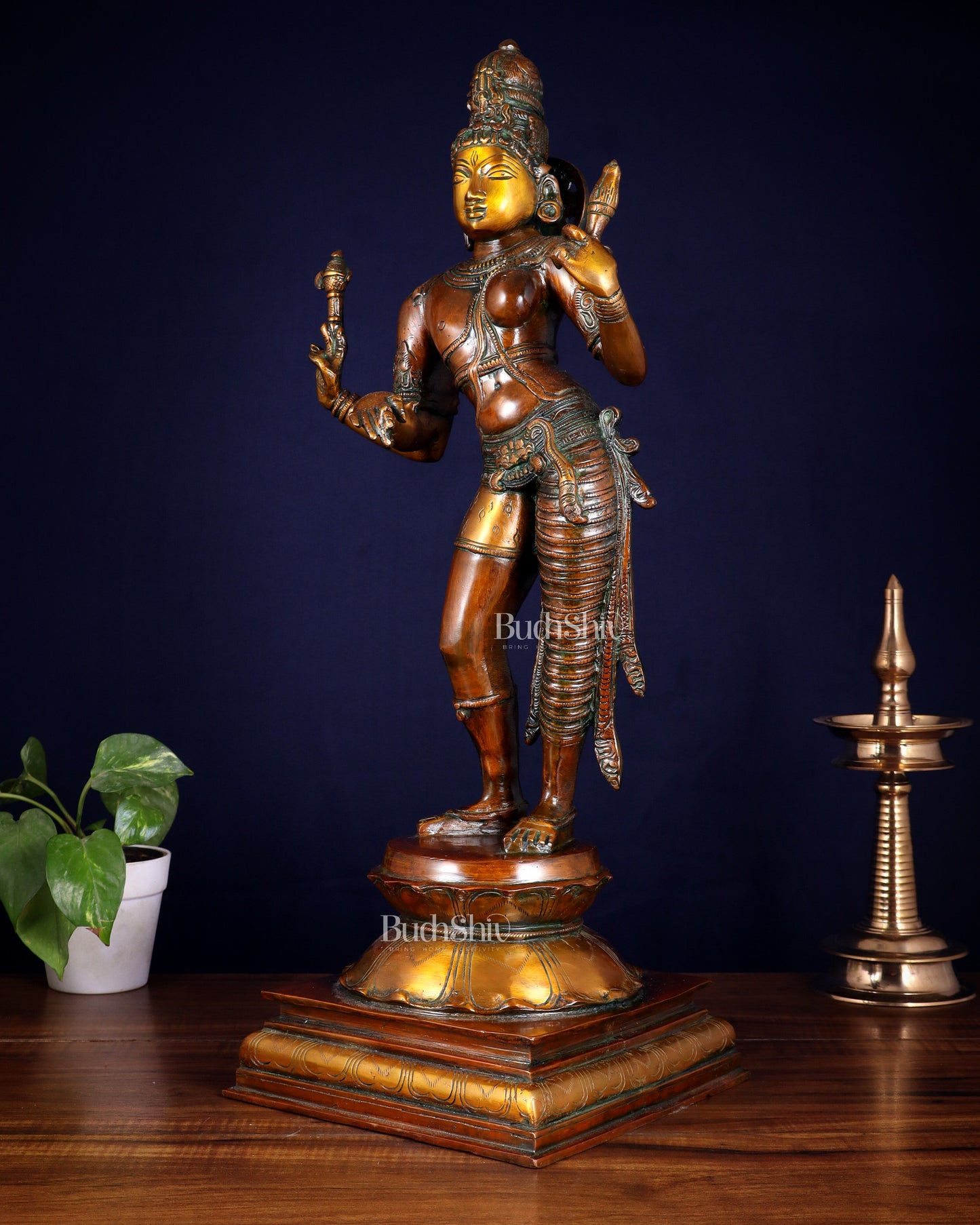 Ardhanarishwara Shiv Parvati as one Brass statue 23" chola tone