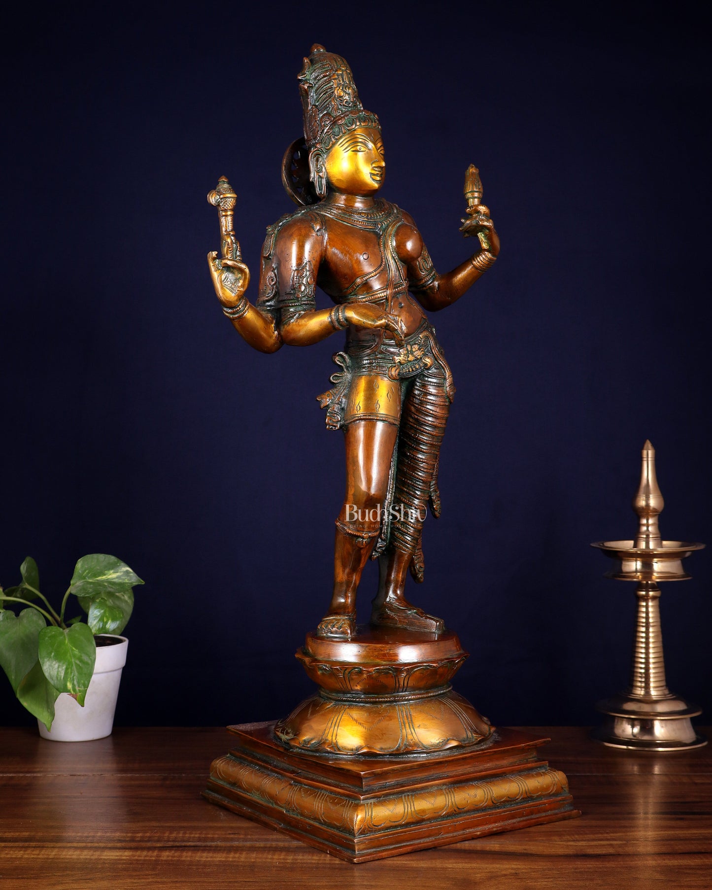 Ardhanarishwara Shiv Parvati as one Brass statue 23" chola tone