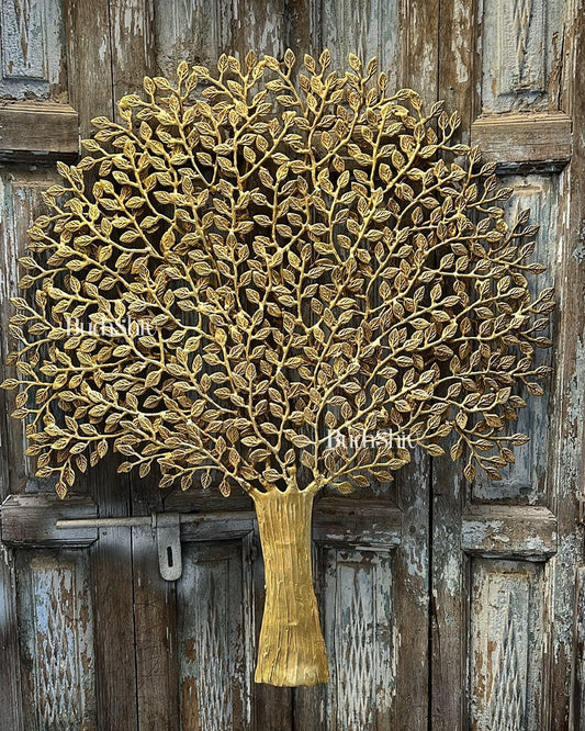 Brass Handcrafted Kalpavriksha Tree Wall Hanging - Superfine Brass 33"