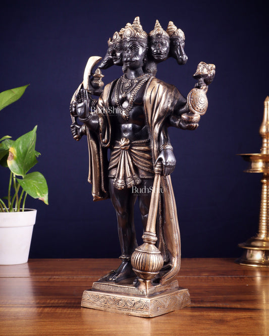 Brass Standing Panchmukhi Hanuman idol 14" black and gold finish