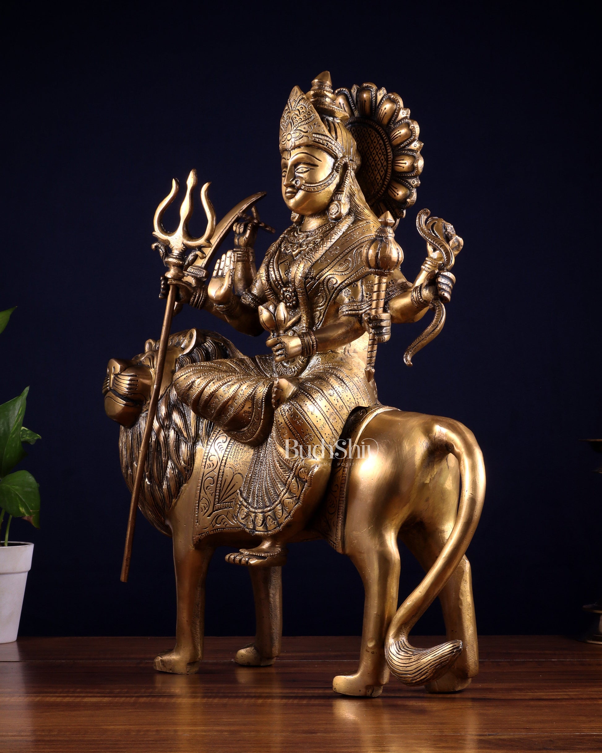 Pure Brass Large Goddess Durga Statue (Sherawali Mata) 18.5"
