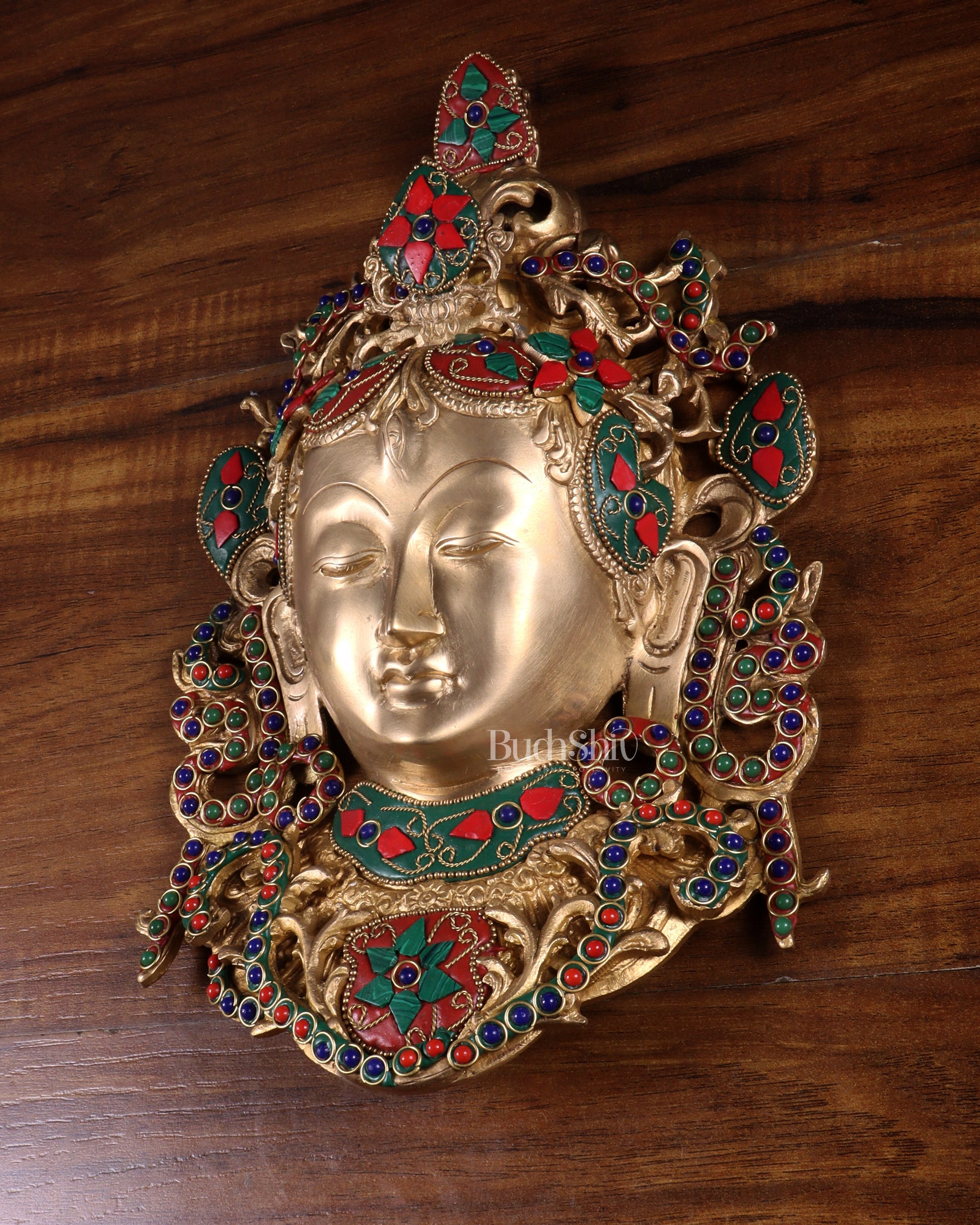 Pure Brass Tara Devi Wall Hanging in Nepalese stonework 10.5"