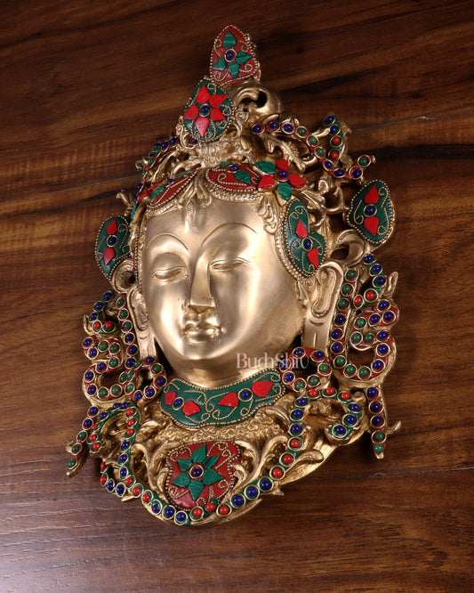 Pure Brass Tara Devi Wall Hanging in Nepalese stonework 10.5"