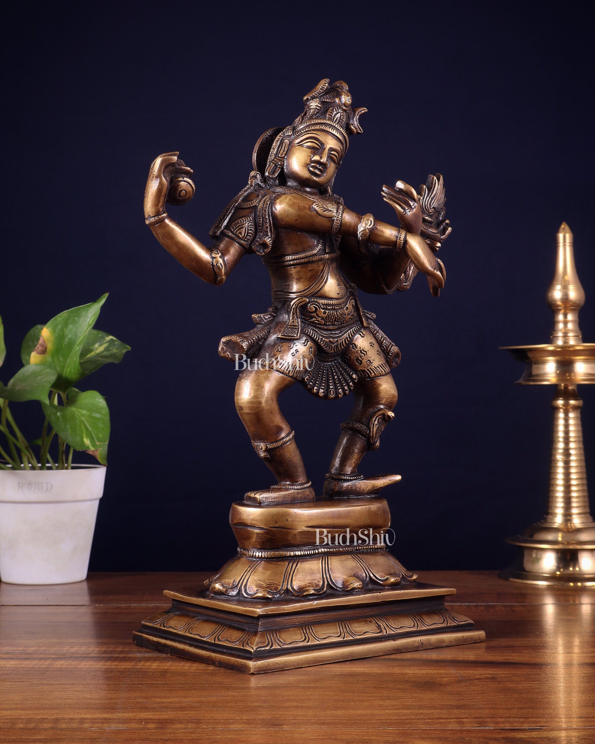 Brass Dancing Shiva with Four Arms Statue - 14" vintage tone