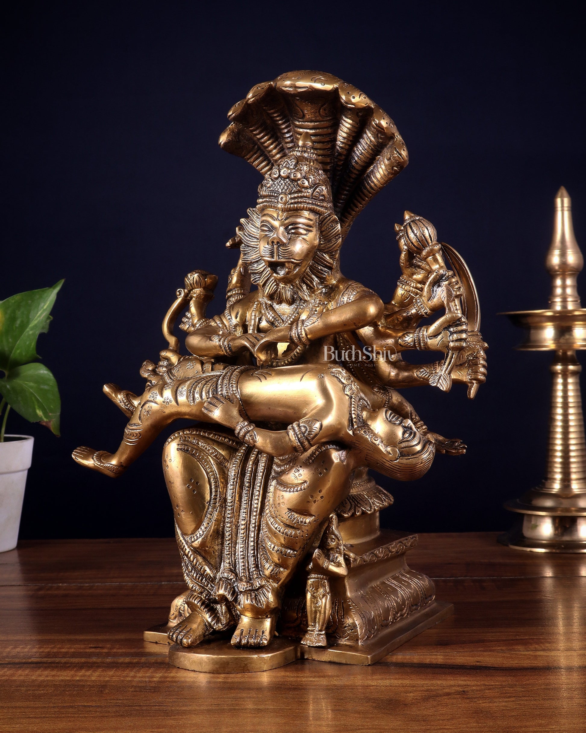 Pure Brass Narasimha hiranyakashap dhahan with bhakt Prahlad statue  - 13 inch