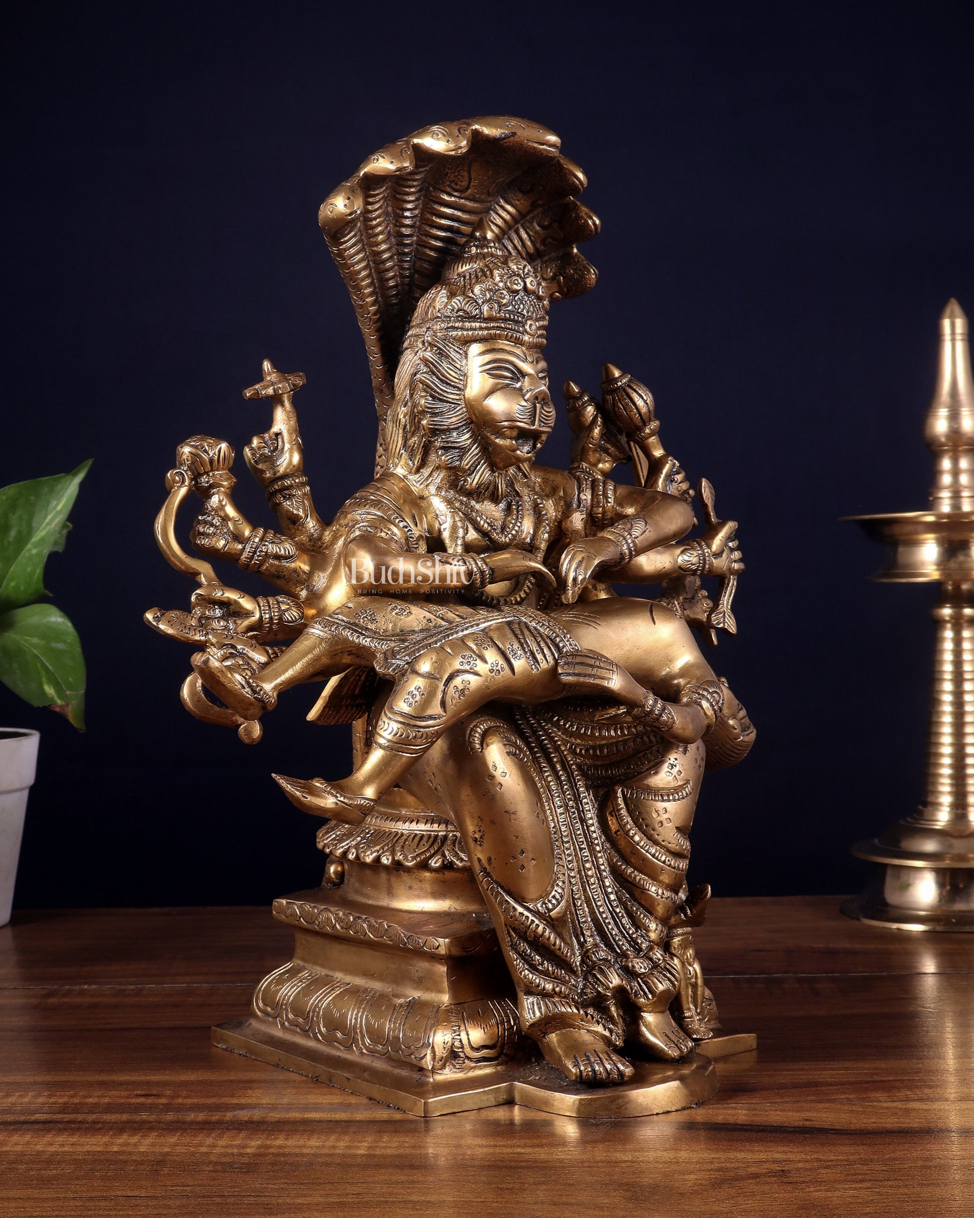 Pure Brass Narasimha hiranyakashap dhahan with bhakt Prahlad statue  - 13 inch