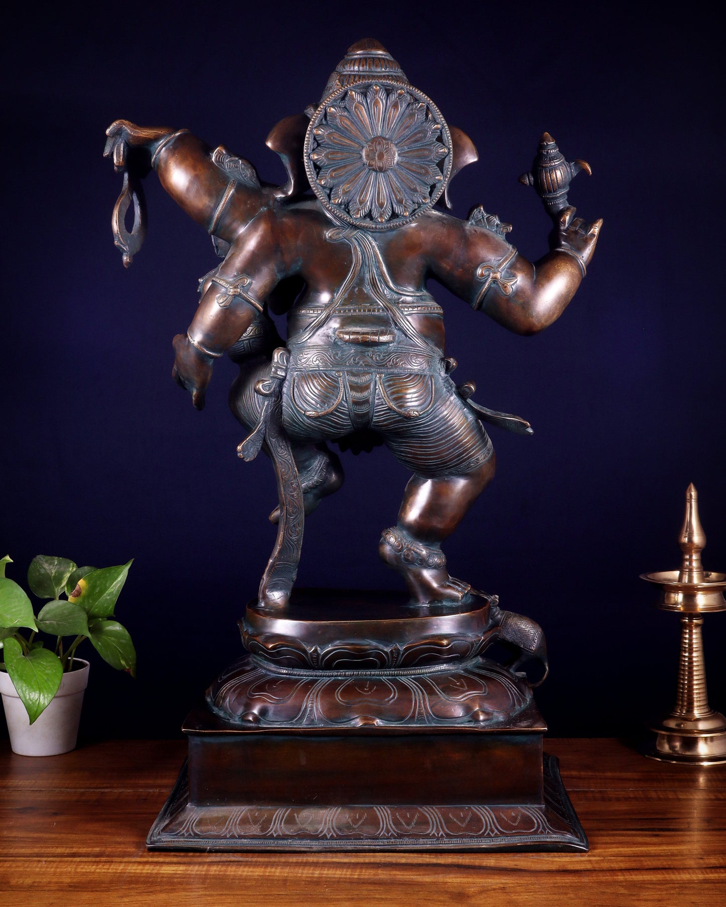 Pure Brass Dancing Ganesha with Siddhi on Lap – Maha Ganapati Chola Style Sculpture 29"