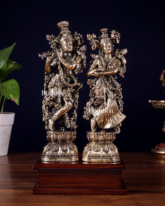 Brass Radha Krishna on Wooden Base – 9.5 inch Superfine Finish