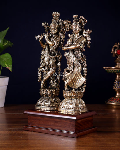 Brass Radha Krishna on Wooden Base – 9.5 inch Superfine Finish