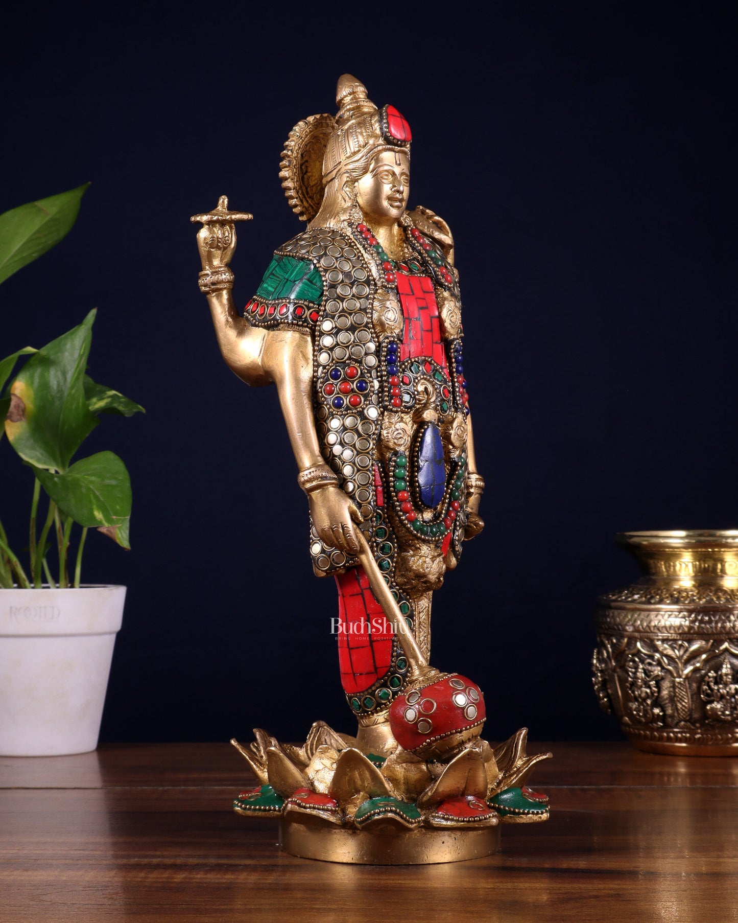Brass Standing Vishnu Statue Satya narayan on Lotus Base - 12.5 Inch