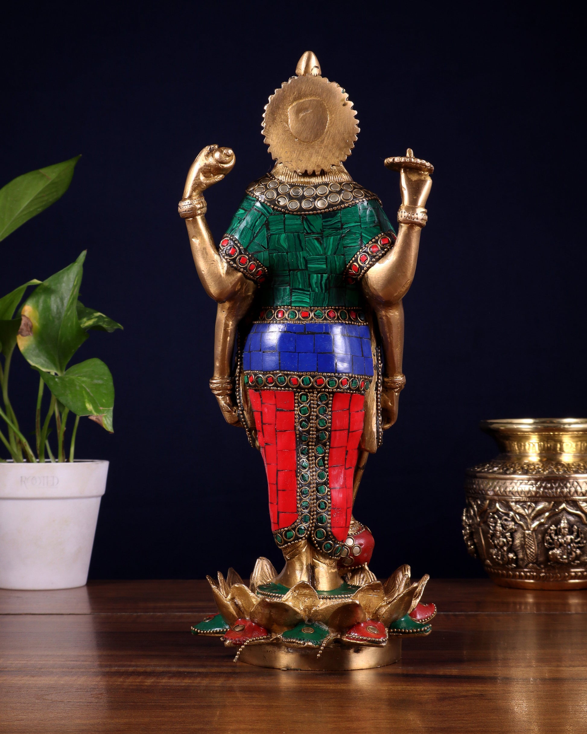 Brass Standing Vishnu Statue Satya narayan on Lotus Base - 12.5 Inch
