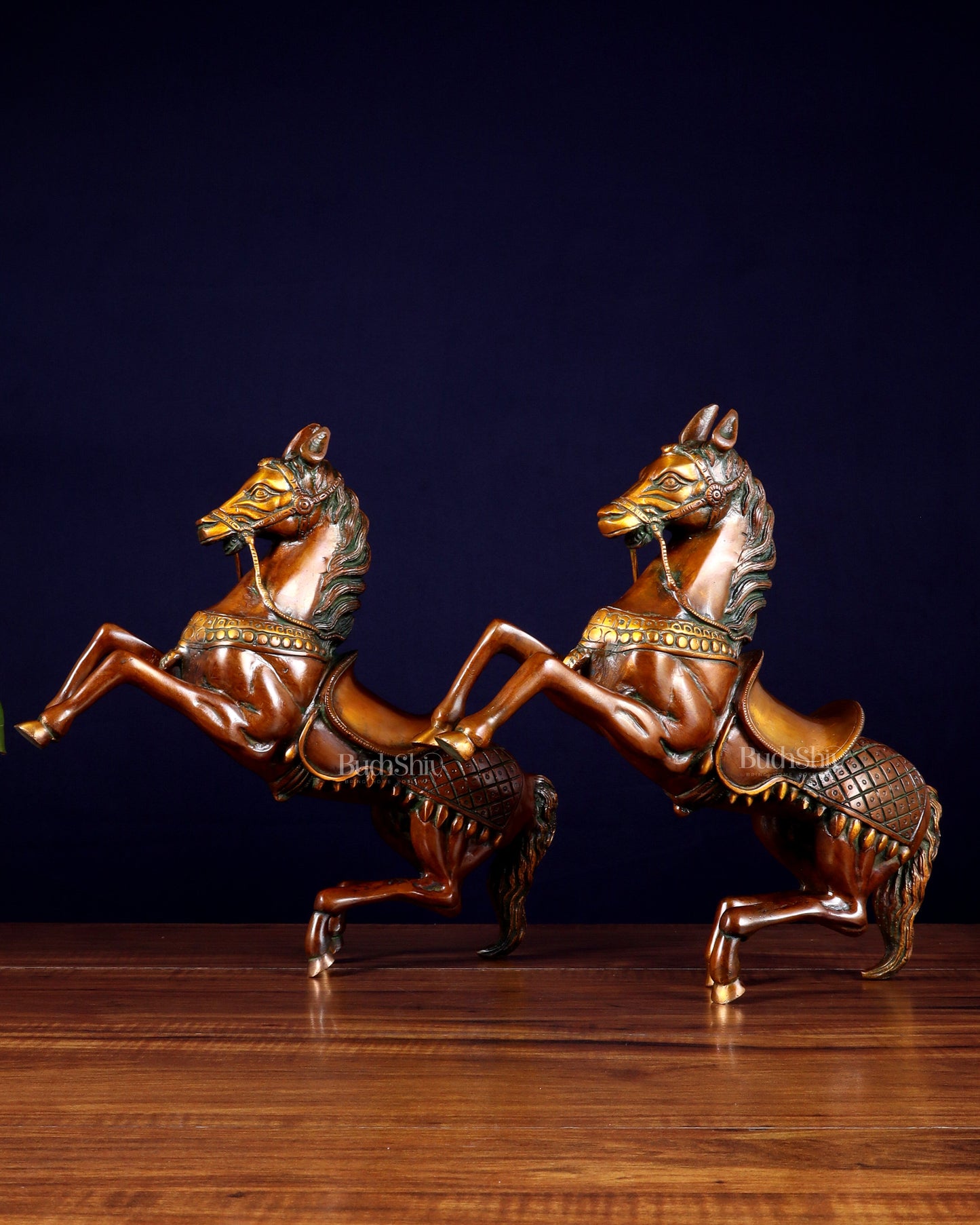 Pure Brass Pair of Horses with Raised Legs – Vintage Tone 11.5 inch each