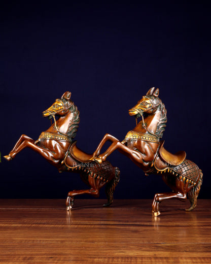 Pure Brass Pair of Horses with Raised Legs – Vintage Tone 11.5 inch each