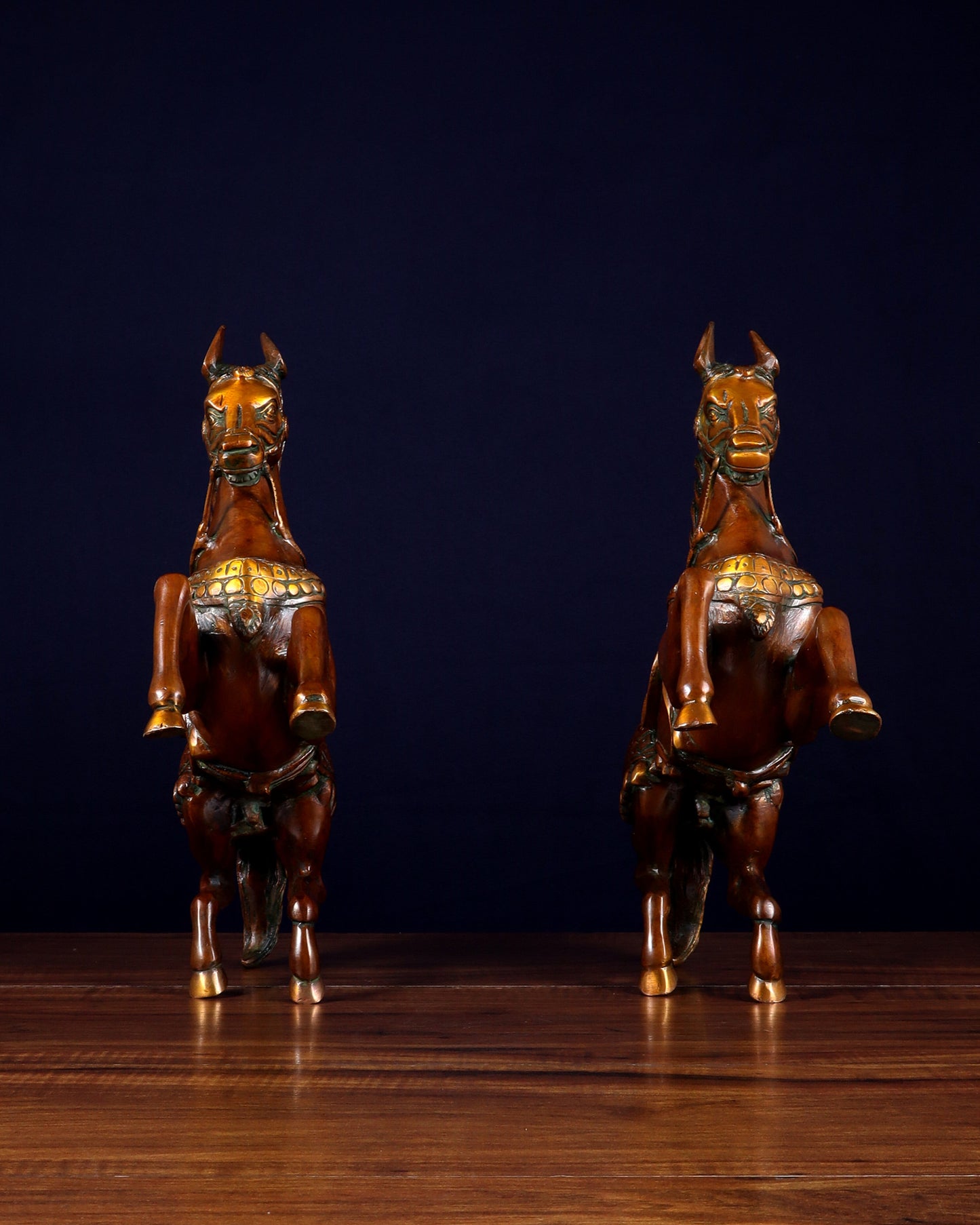 Pure Brass Pair of Horses with Raised Legs – Vintage Tone 11.5 inch each