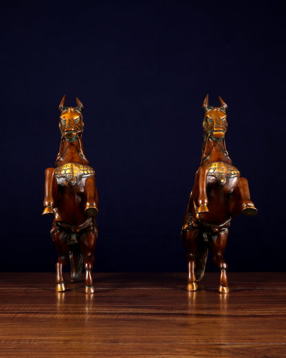Pure Brass Pair of Horses with Raised Legs – Vintage Tone 11.5 inch each