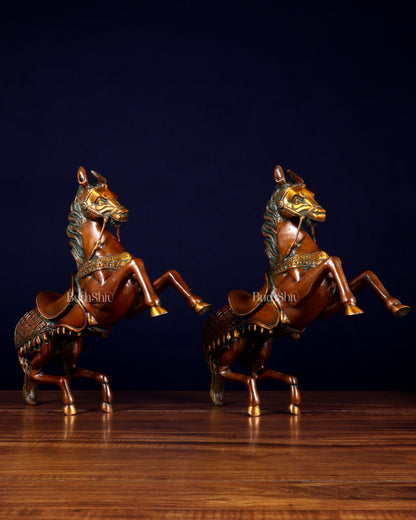 Pure Brass Pair of Horses with Raised Legs – Vintage Tone 11.5 inch each