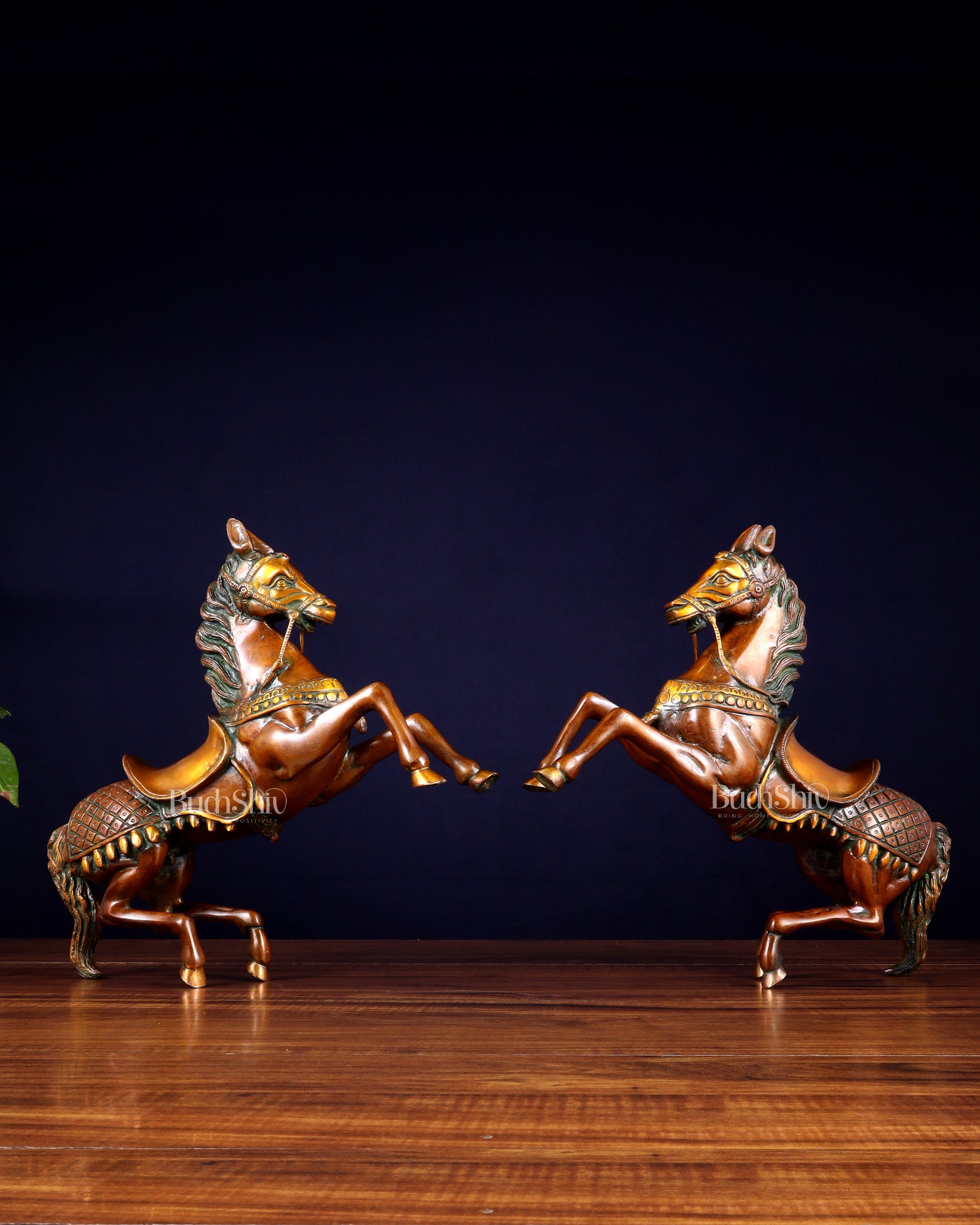 Pure Brass Pair of Horses with Raised Legs – Vintage Tone 11.5 inch each