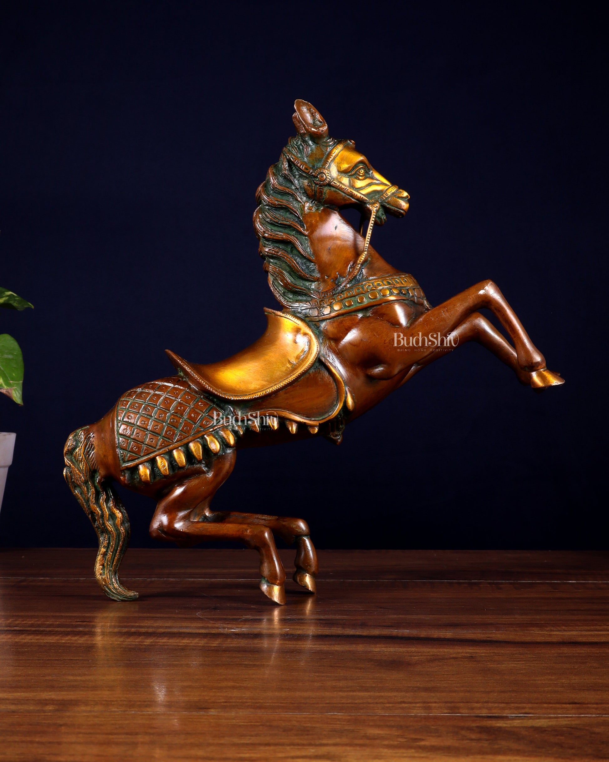 Pure Brass Horse with Raised Legs – Vintage Tone 11.5 inch
