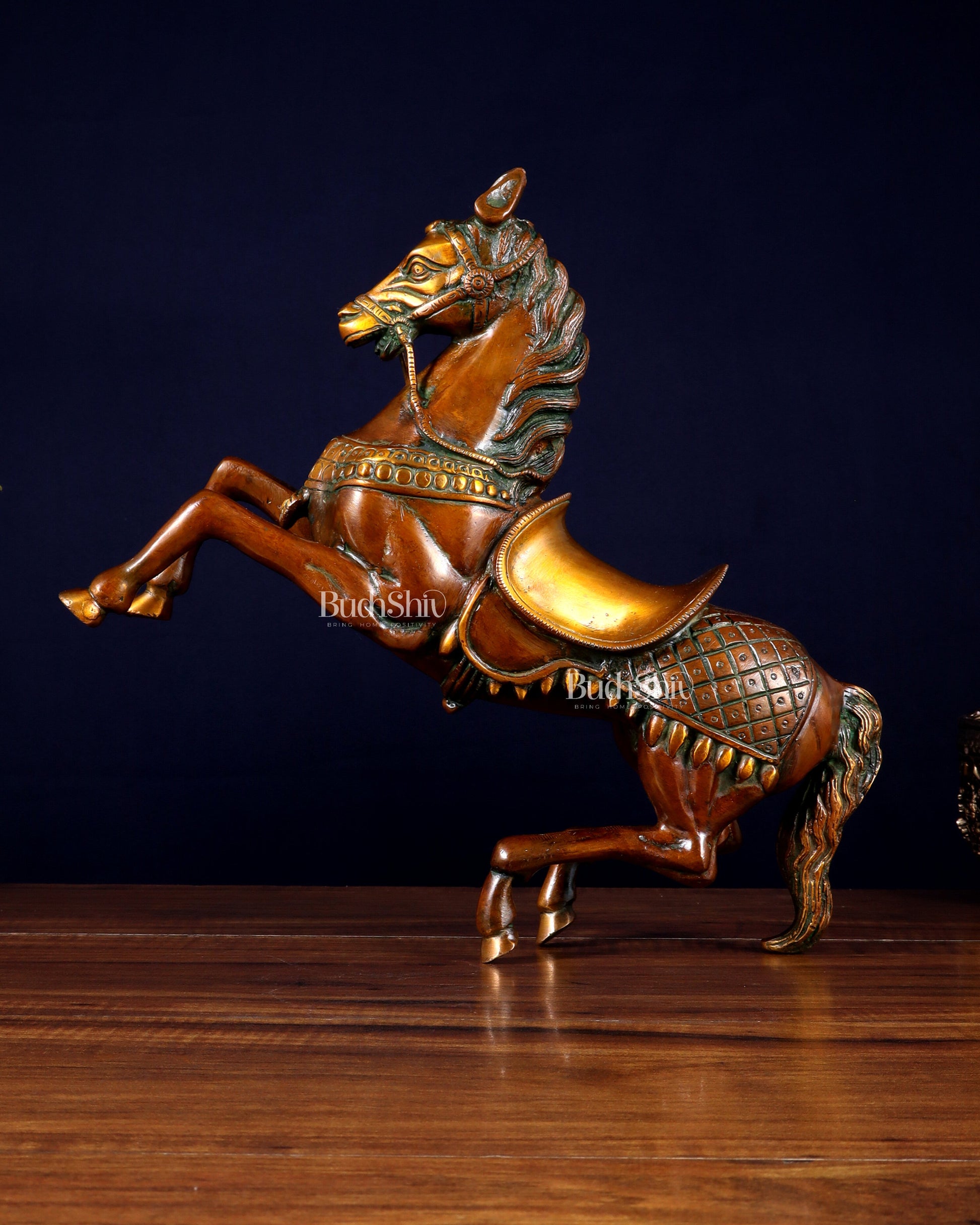 Pure Brass Horse with Raised Legs – Vintage Tone 11.5 inch