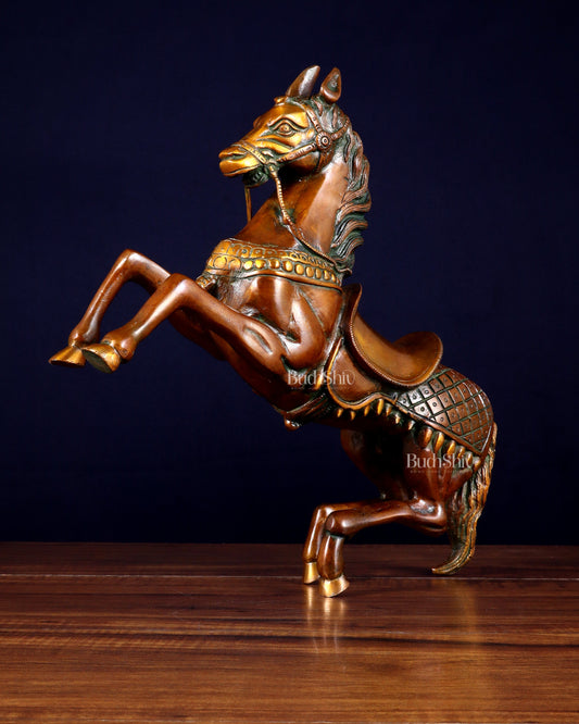 Pure Brass Horse with Raised Legs – Vintage Tone 11.5 inch