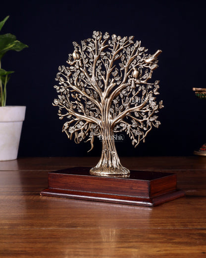 Brass Superfine Kalpavriksha Tree on Wooden Base – 7.5 Inch