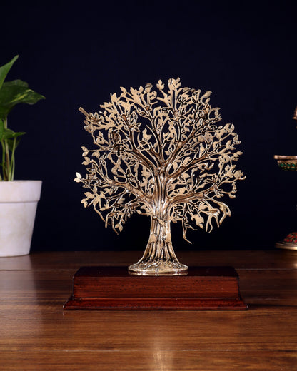 Brass Superfine Kalpavriksha Tree on Wooden Base – 7.5 Inch