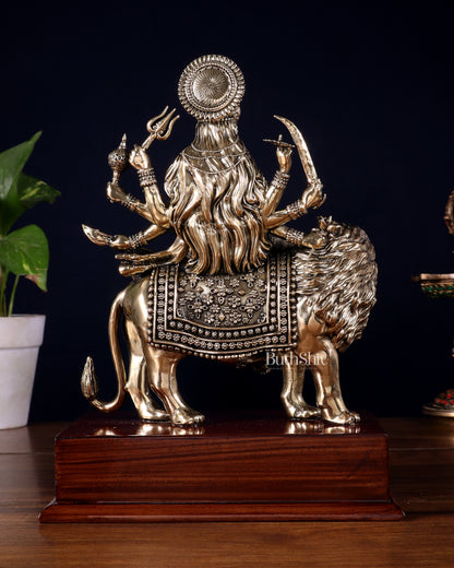 Brass Superfine Durga Ambe Mata Idol on Wooden Base – 9.5 Inch