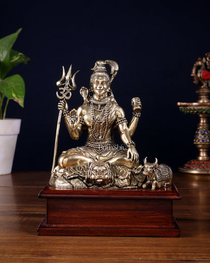 Brass Superfine Lord Shiva with Nandi on Wooden Base – 6.5 Inch