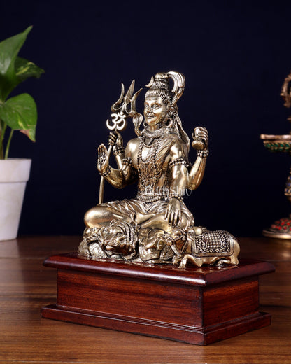 Brass Superfine Lord Shiva with Nandi on Wooden Base – 6.5 Inch