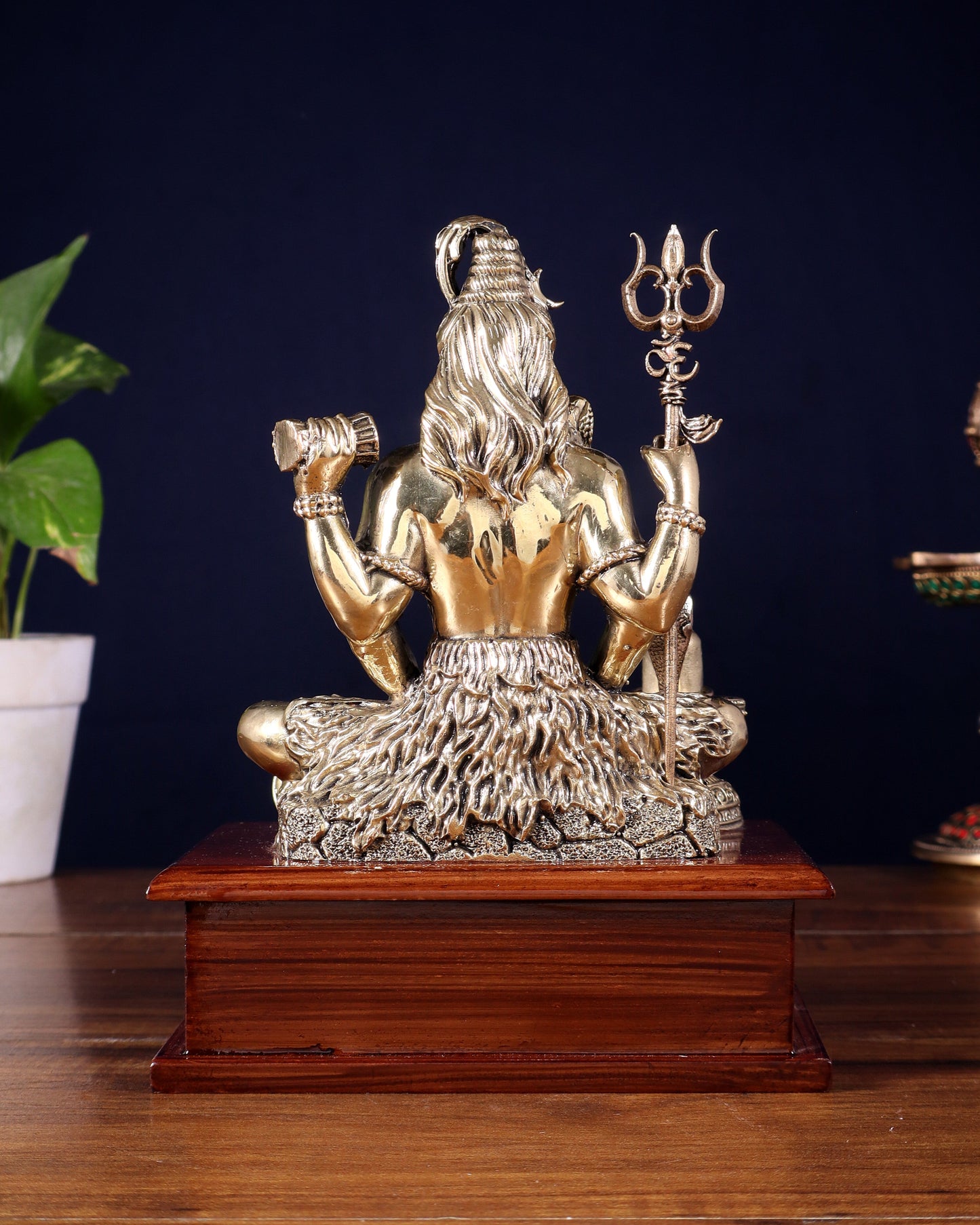 Brass Superfine Lord Shiva with Nandi and Shivling on Wooden Base – 8.5 Inch