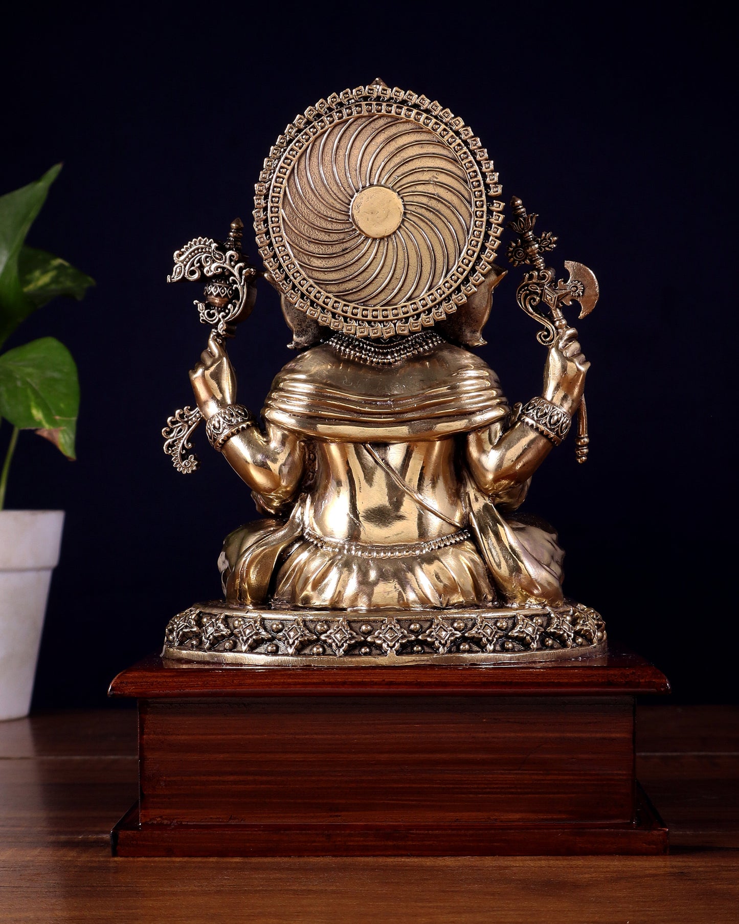 Brass Superfine Lord Ganesha Statue on Wooden Base – 8.5 Inch